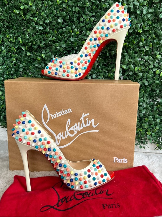 Christian Louboutin Shoes - CHRISTIAN LOUBOUTIN Colorful Flo Spikes 120 Gomme Peep Toe Heels Stilettos 36.5